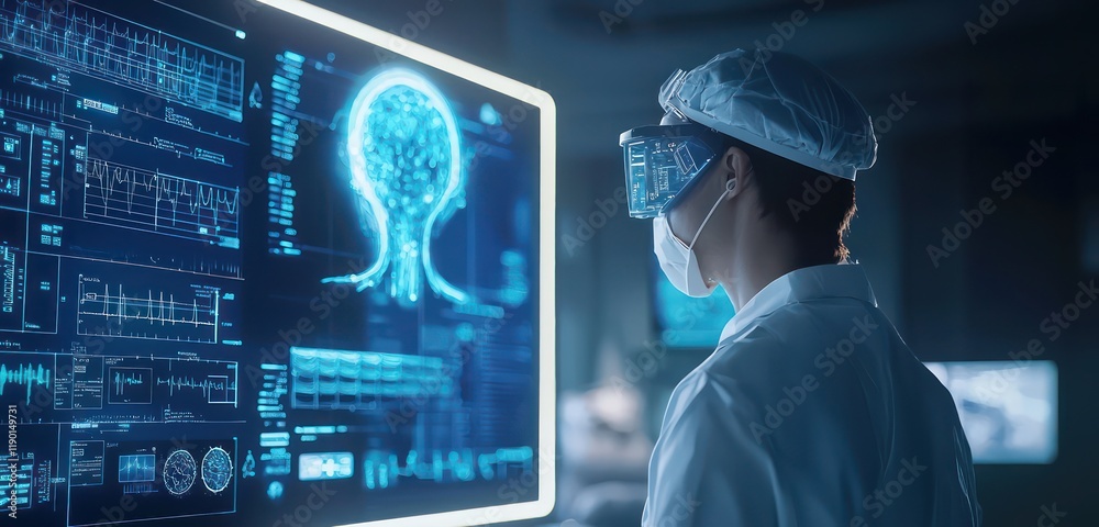 Patient care and diagnostics managed by AI in healthcare.
