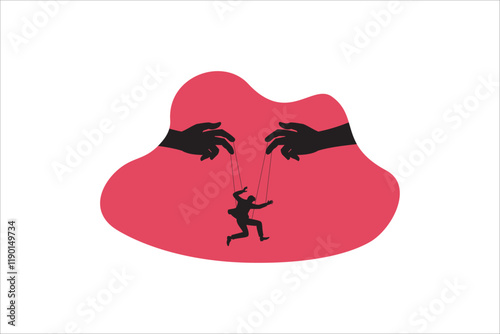 Manipulator concept. Boss puppet abuse manipulations, employer domination exploitation, dictator control, authority manipulator, abuser doll on strings manipulation vector illustration