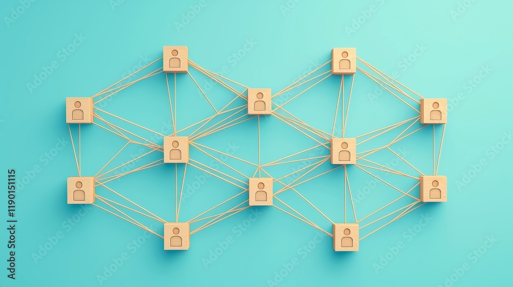 Wooden blocks interlinked on a blue surface, symbolizing collaboration and unity, representing teamwork and the strength found in cooperation and mutual support. Wooden blocks interlinked on a blue surface, symbolizing collaboration and unity, representing teamwork and the strength found in cooperation and mutual support.