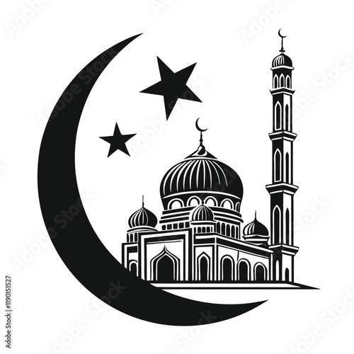 Elegant Black and White Mosque Silhouette