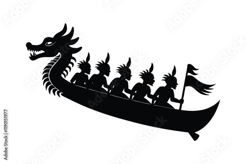 "Silhouette of Dragon Boat Racing - Chinese Festival Vector Illustration"

