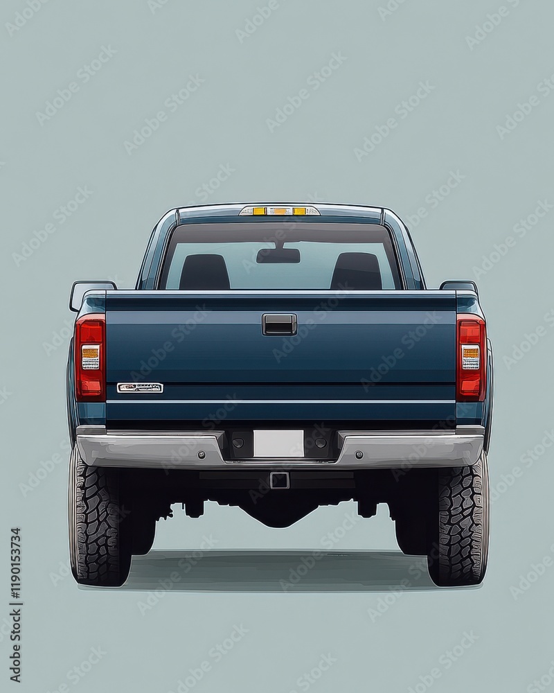 custom made wallpaper toronto digital[Tailgating driving tailgate] Blue pickup truck with tool box near yellow label, silver bumper, black wheels and white bed liner