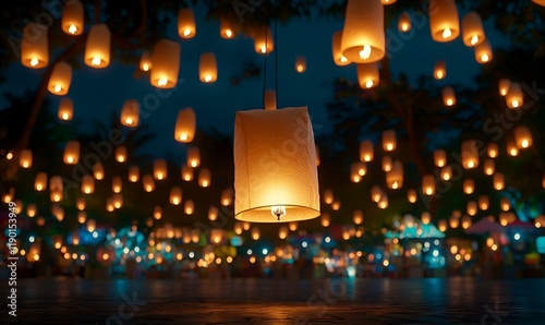 Lantern-lit night market in a quaint town, vibrant stalls filled with local delicacies, warm glow creating an inviting atmosphere.