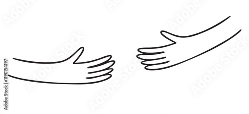 Human hands holding, hands embracing something doodle hand drawn icon. Outline drawing human hands holding line clipart symbol