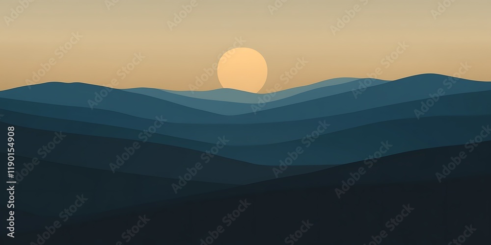 Fototapeta premium Sunset over rolling hills, peaceful landscape, nature background, website banner