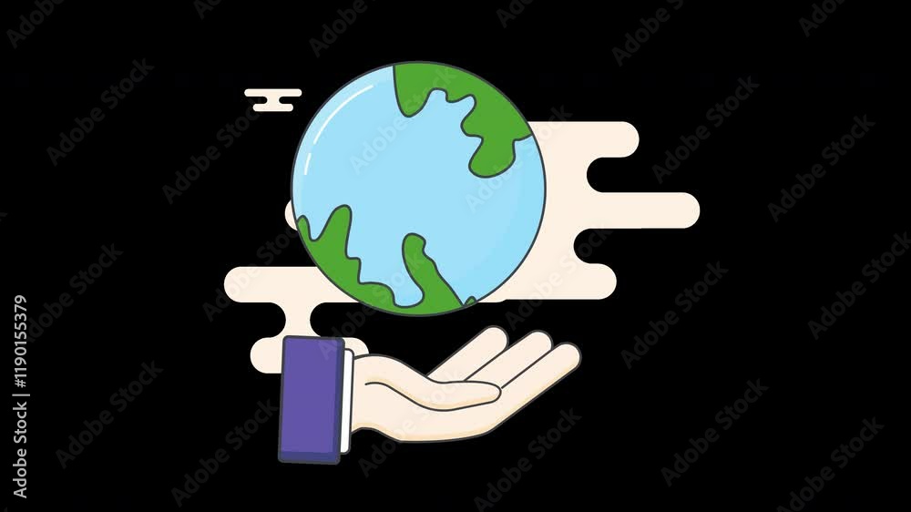 A cartoon hand holding the Earth, representing global care and environmental awareness. A cartoon hand holding the Earth, representing global care and environmental awareness.