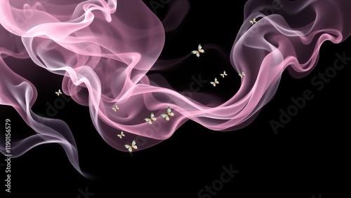 Abstract smoke swirls in colorful patterns against a dark backdrop