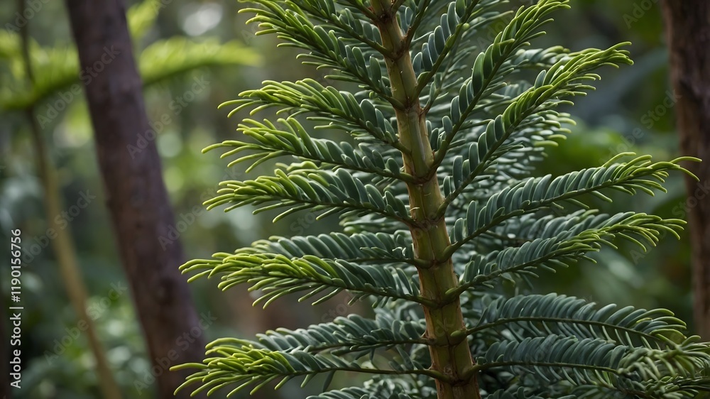 Fototapeta premium Intricate Beauty: Araucanian Foliage Featuring Sharp Needles and Elaborate Branches