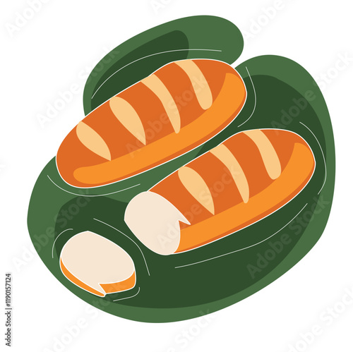 A loaf of white bread.Bread loaf or bread roll flat vector
