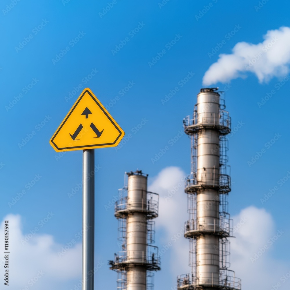 Environmental safety measures at oil refinery plant industrial landscape clear signage safety awareness Environmental safety measures at oil refinery plant industrial landscape clear signage safety awareness