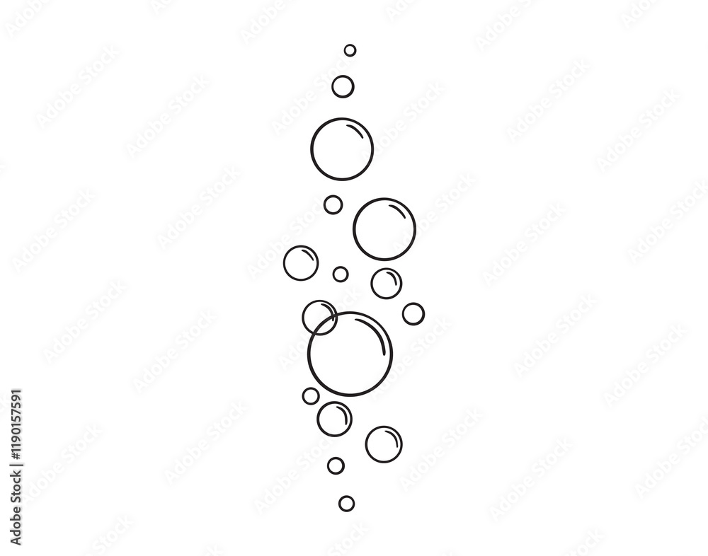 bubbles of fizzy drink or bubbles in the water from fish doodle hand drawn icon. Outline drawing bubbles in the water line clipart symbol