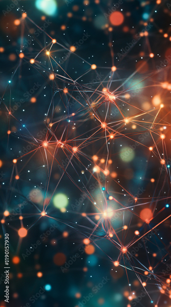 AI-generated representation of a neural network with complex geometrical patterns and glowing pathways, visualizing machine learning processes. AI-generated representation of a neural network with complex geometrical patterns and glowing pathways, visualizing machine learning processes.