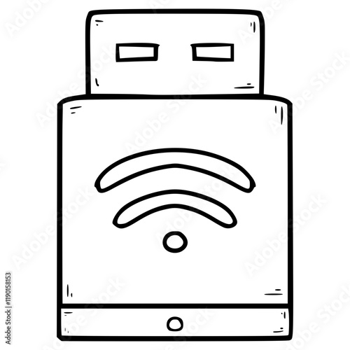 Wi-Fi adapter illustration hand drawn outline vector