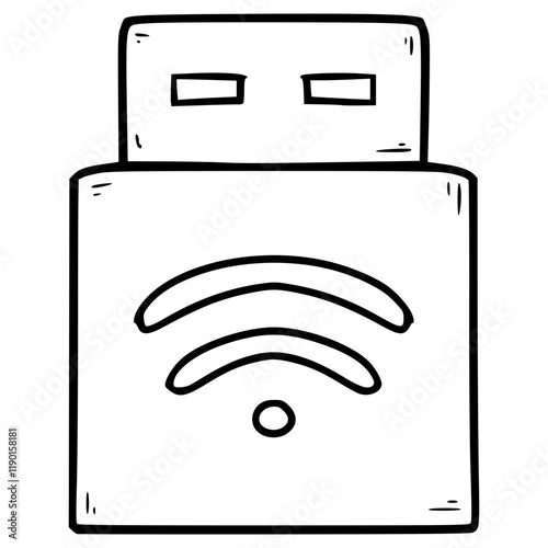 Wi-Fi adapter illustration hand drawn outline vector