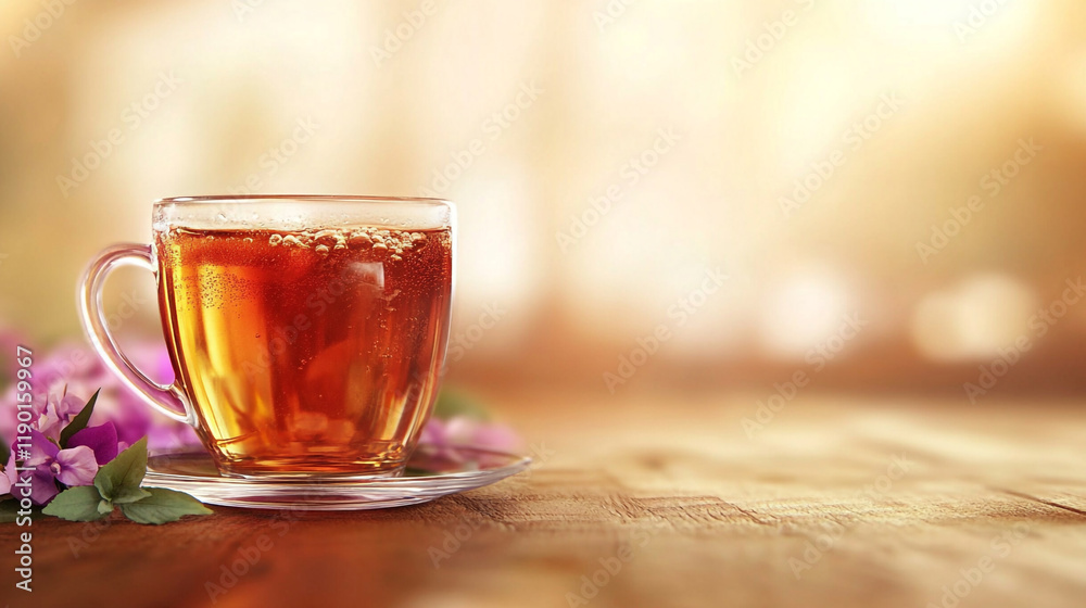 Experience the soothing essence of tea with this serene image of a cup nestled amidst beautiful cherry blossoms Experience the soothing essence of tea with this serene image of a cup nestled amidst beautiful cherry blossoms