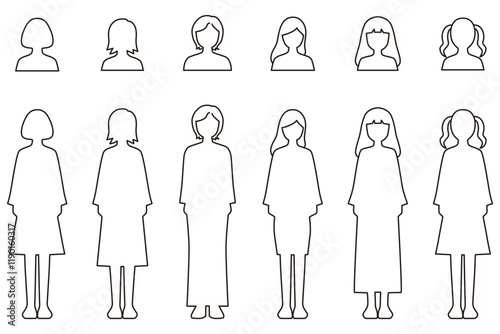 女性の人型線画イラストセット