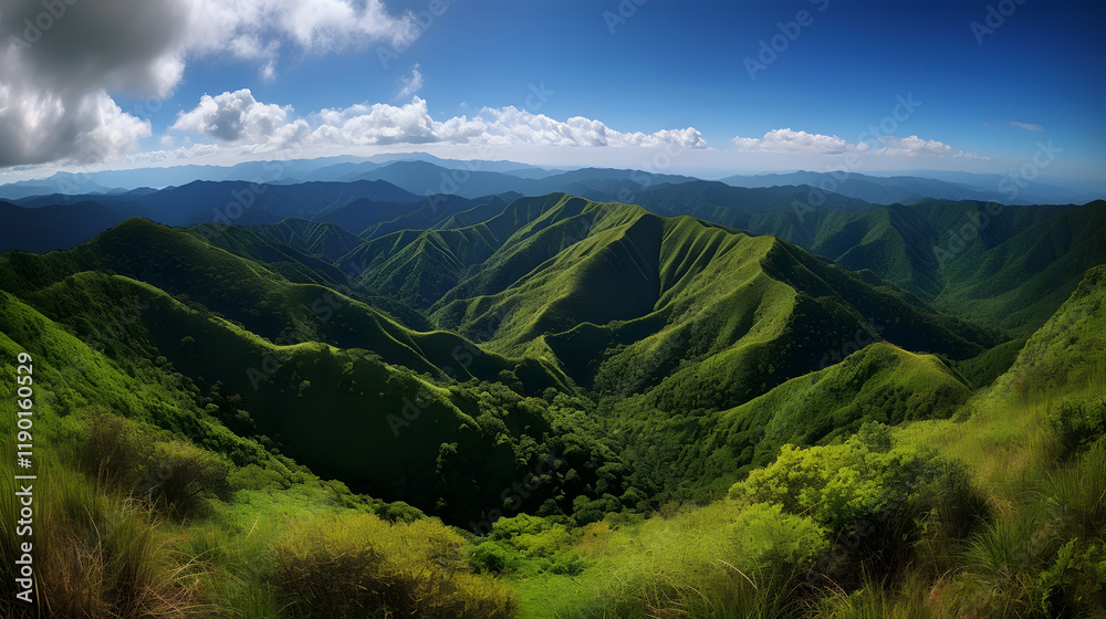 Naklejka premium a view of a mountain range with a blue sky