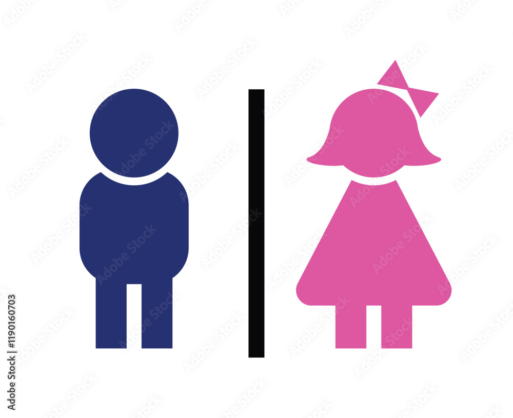 Obraz premium Toilet restroom sign boy and girl kids element vector icon for public navigation symbol. Male Blue and female pink color.