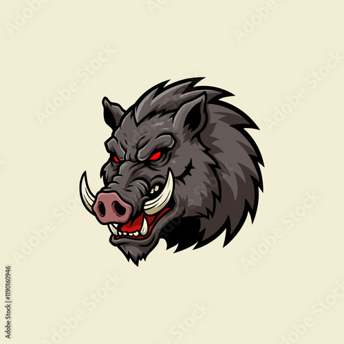 Wallpaper Mural A fierce cartoon boar head mascot with red eyes and prominent tusks, ideal for a logo or brand. Torontodigital.ca