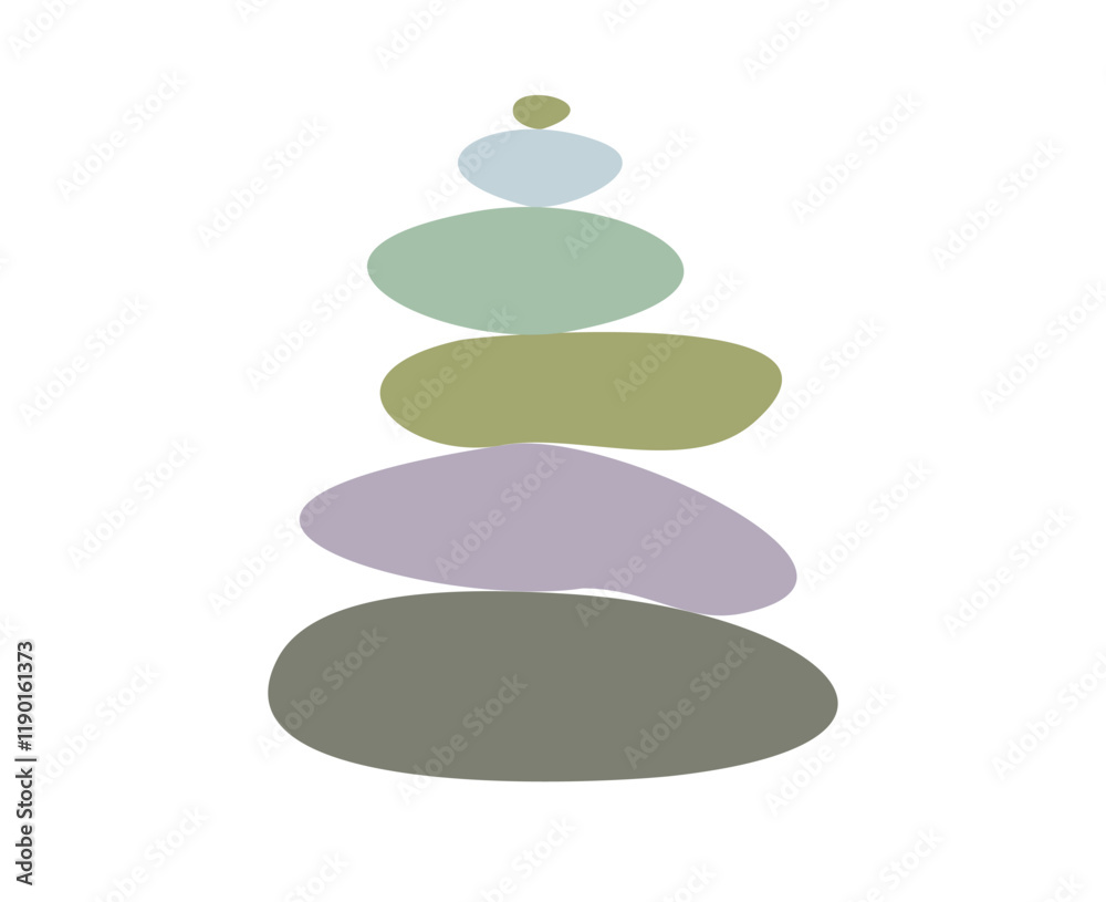 Meditation balance stone pyramid. Stacked pebbles pastel colors object vector illustration isolated white background. Meditation balance stone pyramid. Stacked pebbles pastel colors object vector illustration isolated white background.