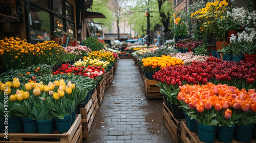 Wallpaper Mural A lively spring market with vibrant flower displays, cheerful vendors, and fresh greenery everywhere Torontodigital.ca