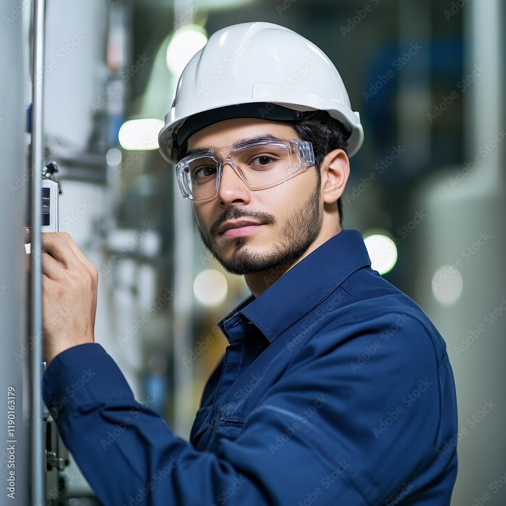 Technician operating advanced control system in industrial setting digital technology professional environment close-up view Technician operating advanced control system in industrial setting digital technology professional environment close-up view