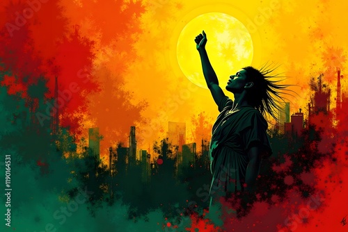 Juneteenth freedom day celebration in modern art style with bright red  yellow  green and black colors.