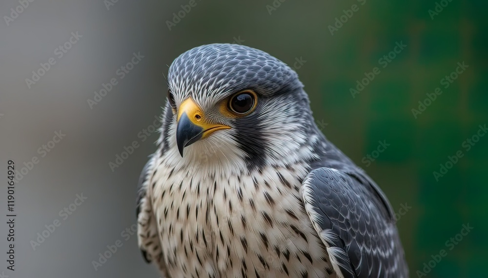 Detailed close-up of a falcon's head with sharp features and vibrant eyes Detailed close-up of a falcon's head with sharp features and vibrant eyes