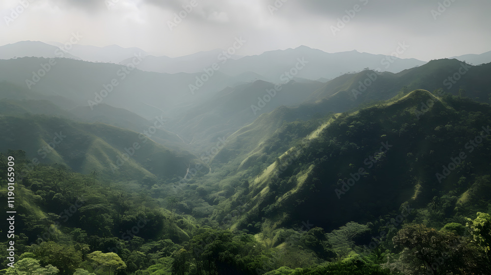 Obraz premium a view of a mountain range with a cloudy sky