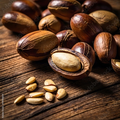 Rustic Charm: Brazil Nuts on a Wooden Table photo