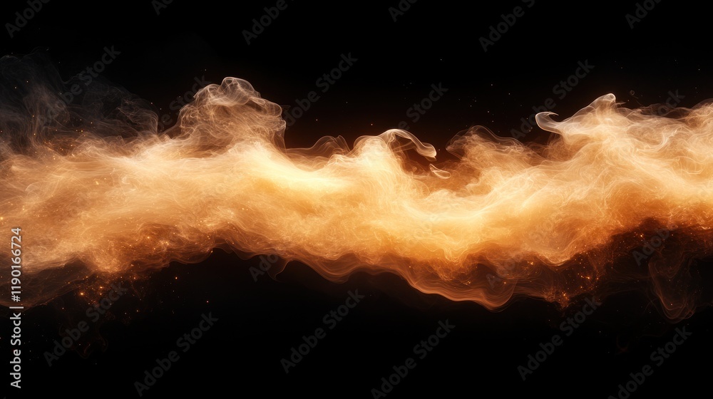 Glowing orange smoke trail on black background. Glowing orange smoke trail on black background.