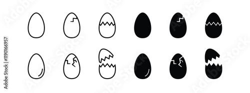Egg icon Broken set eggs sign. Outline vector element. Black line style