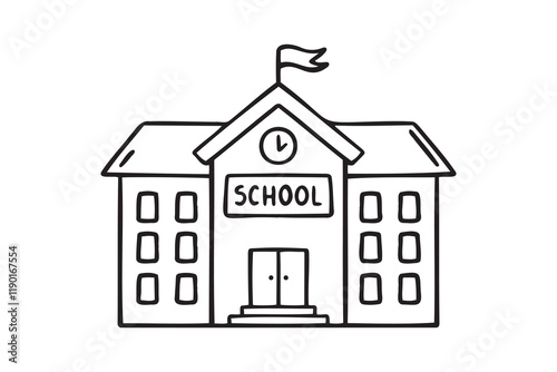 School building vector for coloring book doodle hand drawn icon. Outline drawing school building line clipart symbol