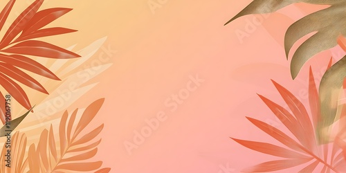 Tropical leaves, sunset gradient background, summer design, website banner