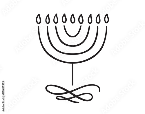 menorah Hanukkah shape Illustration doodle hand drawn icon. Outline drawing menorah Hanukkah line clipart symbol