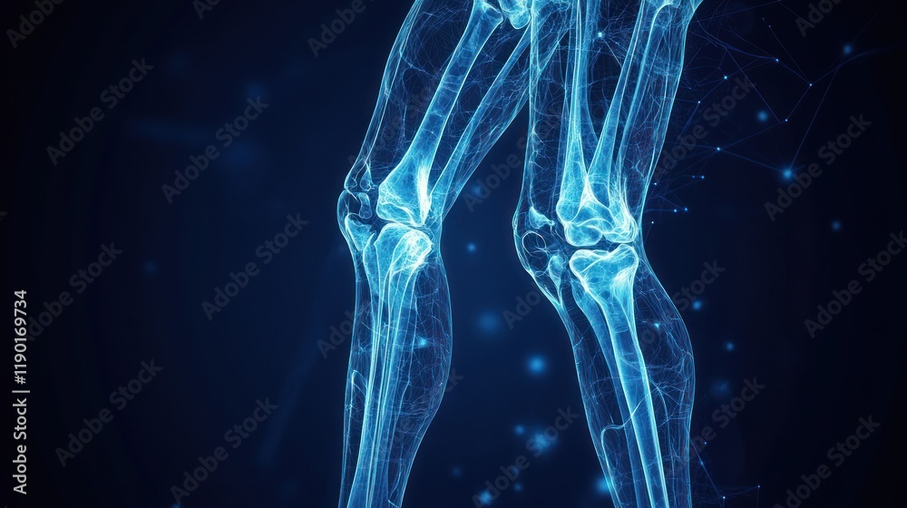 Glowing human legs and knees, skeletal structure. Glowing human legs and knees, skeletal structure.