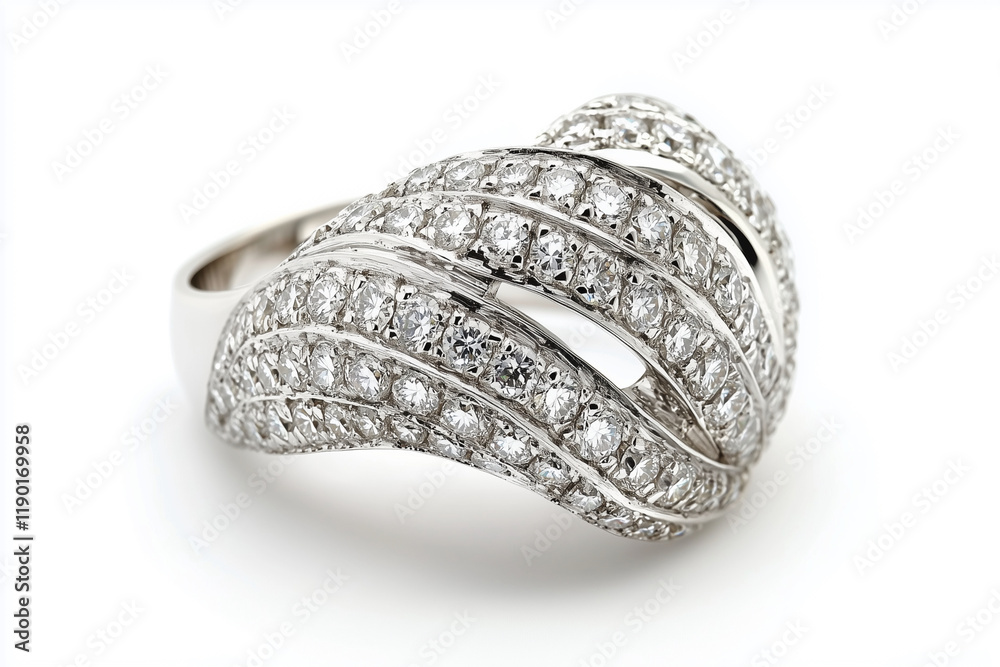 ring with a diamond band and a diamond band. The band is white and the diamonds are scattered throughout the band ring with a diamond band and a diamond band. The band is white and the diamonds are scattered throughout the band