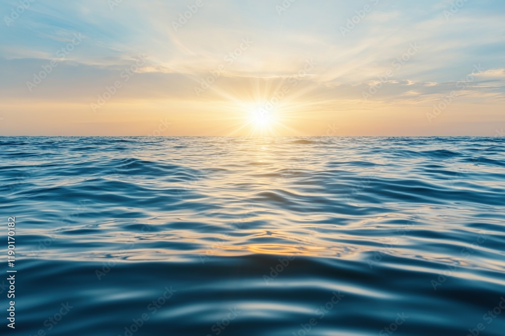 Obraz premium Ocean water surface concept. Serene ocean waves at sunset with a colorful sky above.
