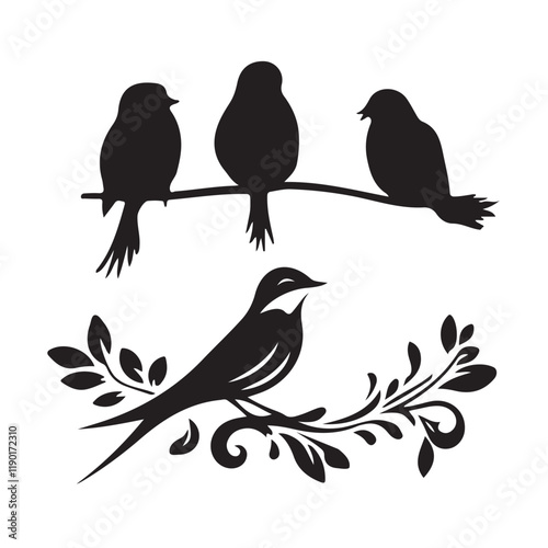 Bird silhouettes .Vector graphics. bird silhouette sit a tree branch vector on white background