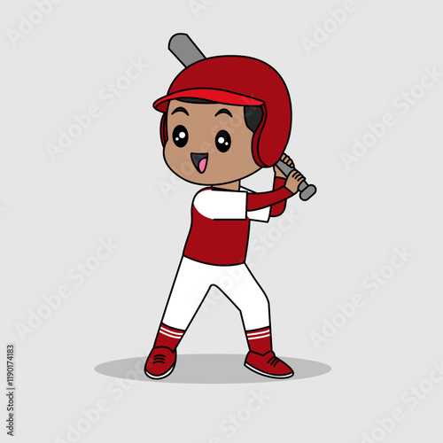 Vector design of cute little kid training and playing baseball.