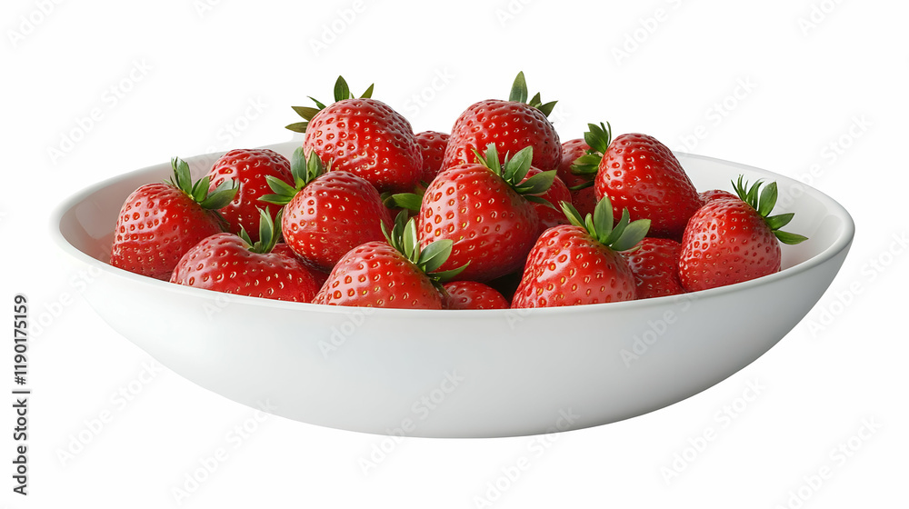 Fresh strawberries in bowl, white background, food photography Fresh strawberries in bowl, white background, food photography
