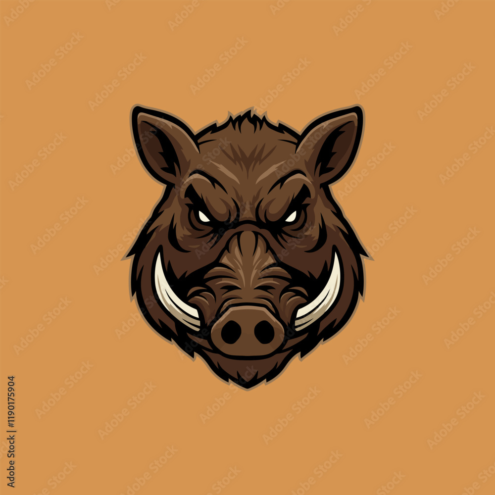 Obraz premium A stylized illustration of a wild boar head, fierce and powerful, suitable as a mascot or logo.