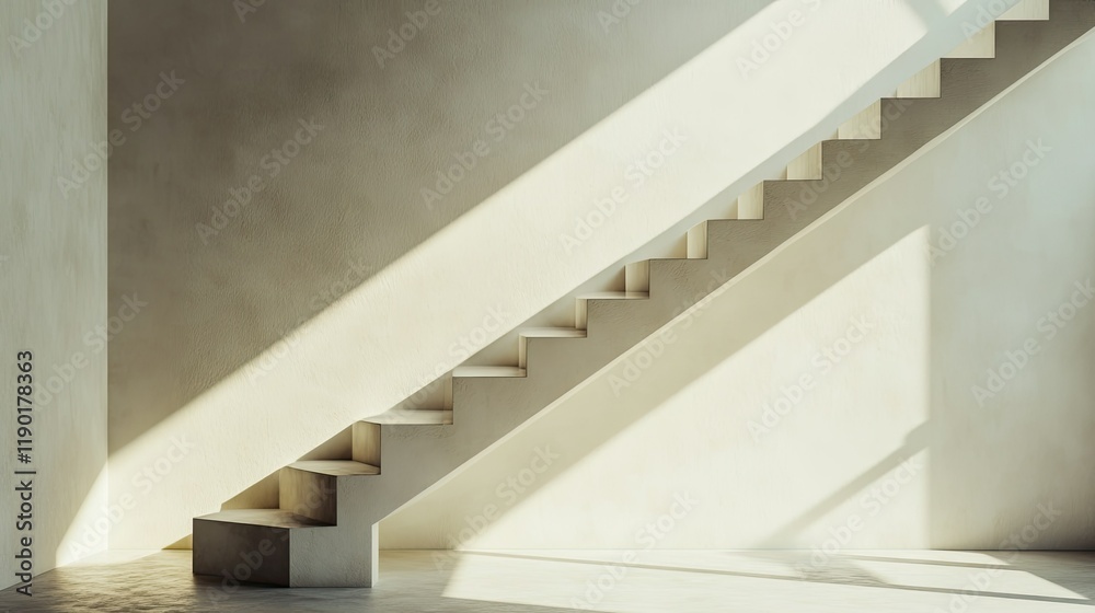 Fototapeta premium Geometric sunlight reflections cast through a slim light channel onto a clean white cement wall, styled for abstract interior design.