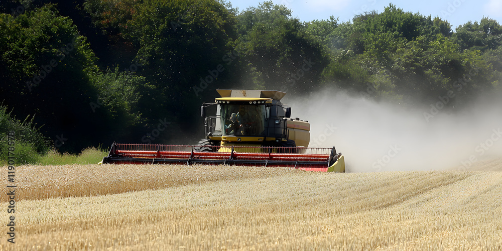 Fototapeta premium Harvest Time: Combine Harvester in Golden Wheat Field