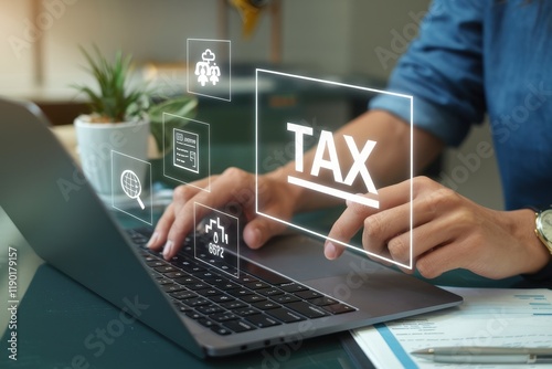 Person filing taxes online using a laptop computer