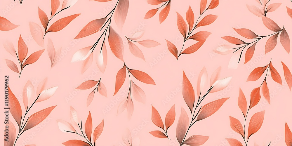 Fototapeta premium Peachy autumn leaves, seamless pattern, nature background, design texture