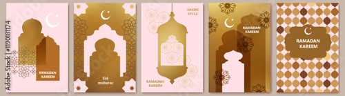  Islamic, oriental style frame, silhouette. Geometric arab frame set. Ramadan kareem design elements, backgrounds, icons
