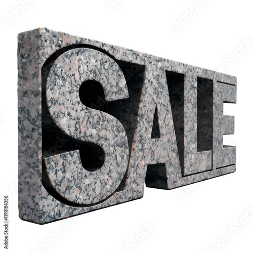 the word Sale carved in granite stone capital letters heavy impressive weight rock isolated on transparent background