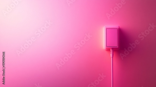 Pink telephone receiver on the wall in a minimalistic room with light fixtures and a modern design