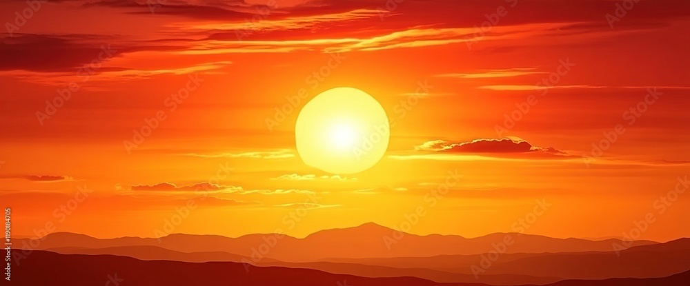 Fiery Sunset over Mountains: A Vibrant Display of Color and Light in Nature's Masterpiece Fiery Sunset over Mountains: A Vibrant Display of Color and Light in Nature's Masterpiece